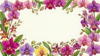Colorful orchid floral border frame with pink, purple, and yellow blooms on white background, perfect for greeting cards and invitations.