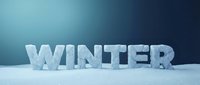 Bold icy WINTER text standing in snow on a blue gradient background, perfect for seasonal banners, holiday cards, and winter promotions.