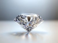 Brilliant cut diamond with precise facets and light reflections on soft gray background, showcasing luxury jewelry craftsmanship and premium gemstone quality.