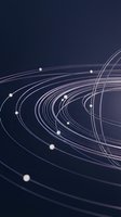 Orbital planetary system with concentric rings and glowing spheres on dark blue background, suitable for astronomy, science, and space exploration designs.