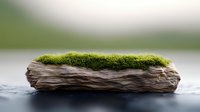 Green moss growing on weathered driftwood log creates natural organic texture for botanical garden design and eco-friendly environmental projects.