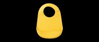 Yellow silicone baby bib with food catcher pocket, isolated on transparent background. Ready for clipart, print on demand, stickers, sublimation, and t-shirt design use.