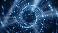 Digital tunnel with glowing blue concentric circles and data streams, representing technology, connectivity, and digital transformation for tech backgrounds.