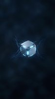Glowing cubic processor with blue energy streams on dark background, representing artificial intelligence, quantum computing, and digital technology innovation.