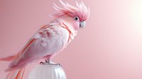 Pink cockatoo parrot with raised crest perched on white surface against soft pink gradient background, tropical bird wildlife photography for nature designs.