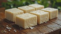 Handmade natural soap bars with organic ingredients arranged on wooden surface, ready for spa, wellness, and skincare product marketing or retail display purposes.