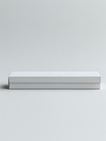 White rectangular cardboard box on light gray background, minimalist product packaging mockup for branding and design presentations.