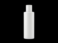 White plastic cosmetic bottle with flip cap, isolated on transparent background. Ready for T-shirt design, stickers, print on demand, and product mockups.