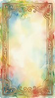 Ornate vintage frame with watercolor gradient background in soft pastel tones of blue, yellow, pink and green. Decorative gold scrollwork border with flourishes. Isolated on transparent background, ready for invitations, cards, posters and design projects.