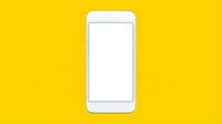 White smartphone with blank screen isolated on bright yellow background, ready for app mockups and mobile design projects.