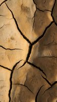 Cracked dried earth with deep fissures and tan brown tones, showing parched soil texture from drought conditions or extreme heat exposure.