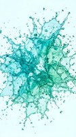 Dynamic turquoise water splash with droplets and bubbles isolated on white background for refreshing beverage and cosmetic product designs.