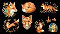 Watercolor fox clipart set with 7 cute designs, isolated on transparent background. Great for stickers, t-shirt design, print on demand, sublimation, and scrapbooking.
