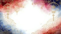 Chinese New Year festive background with golden lanterns, traditional clouds and bright center space for text or design elements.