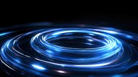 Dynamic blue light spiral swirls on black background creating futuristic energy vortex effect, suitable for technology and innovation concepts.