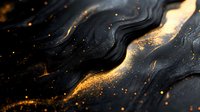 Luxurious black and gold marble texture with flowing waves and glitter particles creates dramatic abstract background for luxury design projects.