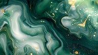 Emerald green and white marble abstract with gold accents flowing in liquid waves and swirls against dark background, cosmic luxury pattern for design projects.