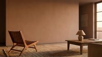 Minimalist living room interior with wooden furniture and warm earth tones creating cozy atmosphere for home design and decoration projects.
