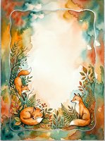 Watercolor autumn frame with cute foxes and botanical elements on white background. Decorative border for invitations, cards and seasonal designs.