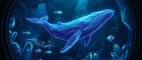 Majestic blue whale swimming in deep ocean waters surrounded by marine life and coral formations in underwater scene for educational content.