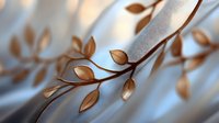 Elegant copper-colored metal branches with delicate leaves creating artistic shadows on soft white fabric surface for modern home decor and interior design projects.