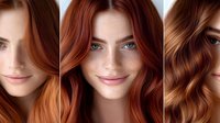 Young redhead woman with freckles and wavy copper hair in beauty portrait showcasing natural makeup and healthy skin for cosmetics advertising.