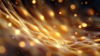Glowing golden waves with bokeh light effects on dark background create magical atmosphere for festive designs and luxury presentations.