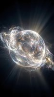 Luminous cosmic energy sphere with glowing plasma streams and stardust particles floating in deep space with radiant light beams for sci-fi concepts.