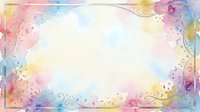 Watercolor floral frame with pastel rainbow colors and decorative swirls creating elegant border for invitations, greeting cards, and wedding stationery designs.