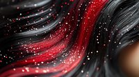 Abstract flowing waves of red and black with glittering particles creating dramatic contrast and dynamic movement for backgrounds or creative designs.