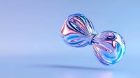 Iridescent glass hourglass floating in blue space with holographic rainbow effect and metallic reflections creating surreal minimalist art piece.