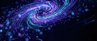 Cosmic spiral galaxy with glowing purple and blue energy streams, swirling particles and stars creating mystical space vortex for digital art and sci-fi designs.
