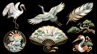 Elegant Asian-inspired bird and nature illustrations isolated on transparent background. Ready for t-shirt design, clipart, stickers, sublimation, print-on-demand products and digital crafts.