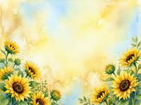 Watercolor sunflower border frame with yellow blooms and green leaves on textured paper background for greeting cards and invitations.