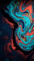 Vibrant fluid art with swirling turquoise and coral colors creating dynamic marble texture for modern design backgrounds and creative projects.