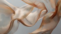 Elegant flowing beige and cream silk fabric with gentle folds and waves creating soft abstract curves and graceful movement on light background.
