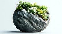 Modern concrete planter with lush green plants and succulents isolated on white background for contemporary home decor and gardening design projects.