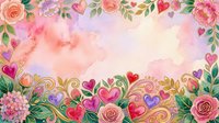 Watercolor floral frame with roses, hearts, and decorative foliage on soft pastel background. Isolated design element suitable for wedding invitations, greeting cards, and romantic projects.