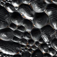 Metallic honeycomb structure with dark chrome hexagonal cells forming abstract geometric pattern. Orange glowing edges create dramatic lighting effect on textured surface.