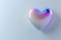 Glossy iridescent heart shape with holographic gradient colors on light background, casting soft shadow. Modern minimal romantic design element.
