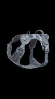 Tactical dog harness in gray camouflage pattern, isolated on transparent background, ready for pet shop ads, stickers, clipart, t-shirt design, and print on demand use.
