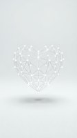 Geometric heart shape made of connected white lines and dots on light gray background for modern design projects.