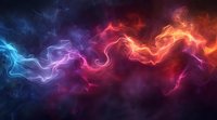 Vibrant colorful smoke waves in blue, purple, pink, and orange creating abstract flowing patterns against dark background.