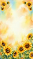 Watercolor sunflower border frame with soft yellow orange background for greeting cards invitations and floral design projects.