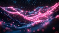 Magical cosmic waves with glowing pink and blue nebula particles floating in dark space. Sparkling bokeh lights create dreamy celestial atmosphere for space designs.