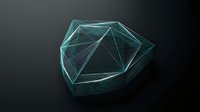 Geometric wireframe shield shape with turquoise glowing lines on dark background, representing digital security, data protection, and technology concepts for web design and digital applications.