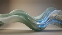 Flowing glass waves in soft green and blue tones with translucent layers, creating an abstract sculptural form. Suitable for modern art, design backgrounds, and contemporary decor projects.