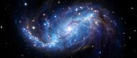 Spiral galaxy with glowing blue and purple nebula clouds, stars, and cosmic dust swirling in deep space for astronomy and science backgrounds.