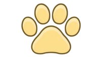Yellow dog paw print with brown outline, isolated on white background for pet-related designs, veterinary logos, and animal care branding.