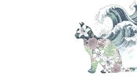 Japanese style elephant silhouette filled with traditional wave patterns and floral motifs on white background for creative design projects.